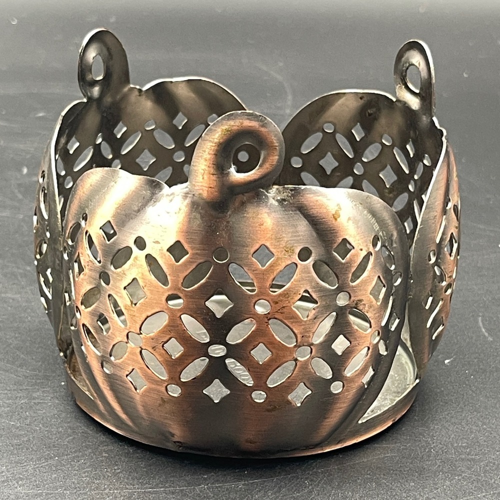 Bath & Body Works Copper Pumpkin Lattice Metal‎ 3 Wick Candle Holder Sleeve